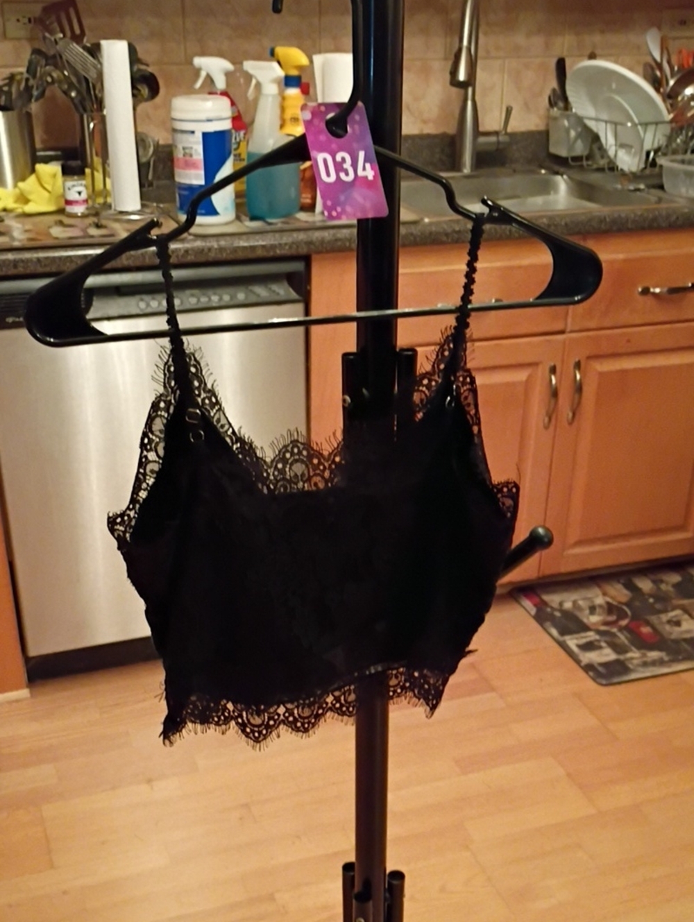 POL Black Lace Crop Bandeau with Scalloped Hem